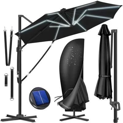 Produktbild von KESSER® Sonnenschirm Ampelschirm SUN Rund XL Ø330 cm Inkl. Windschtzseile & Abdeckung 7-Fach Verstellbar Drehbar Neigbar Kippbar Groß 360° Drehbar Gartenschirm mit Kurbel Sonnenschutz UV50+