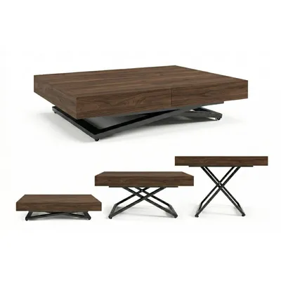 Image de Table Basse Relevable et Extensible SANDI 120x80/200 cm – Table Basse avec Réglage de Hauteur – Table de Salon Style Loft - Chêne Walut/Noir