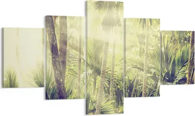 Produktbild von Bild auf Leinwand - Leinwandbild - 5 Teile - Morgendämmerung Dschungel Palmen - 125x70cm - Wand Bild - Wanddeko - Wandbilder - Leinwanddruck - Bilder - Wanddekoration - Leinwand bilder - EA125x70-4450