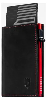 Produktbild von MagSnap Geldbörse Herren | Slim Wallet mit Münzfach | Geldbörsen für Männer für 10+ Karten | Magnetverschluss | RFID Schutz | Schwarz-Rot