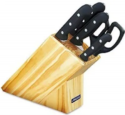 Produktbild von Set mit 4 Messern und Scheren Arcos Maitre 152100 Edelstahl Nitrum und mango Polypropylen 5 Stück Geschenkbox aus Kiefernholz