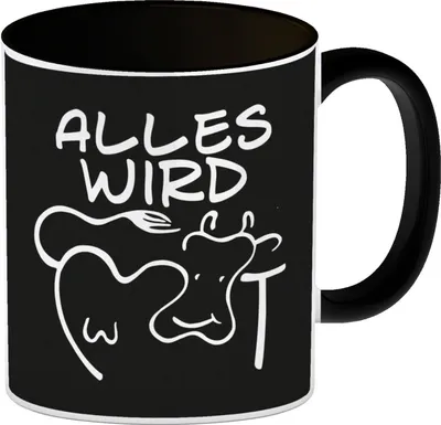 Produktbild von Alles wir KUHt Kaffeebecher Schwarz in schwarz zum Thema Bauernhof mit Kuh Motiv