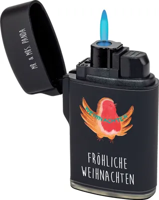Produktbild von Mr. & Mrs. Panda Feuerzeug Rotkehlchen Weihnachten - Schwarz - Geschenk, Winter, Zünder, Heiligabend, sturmfeuerzeug, Feuerzeuge, zigarettenanzünder, Vogel, Gasfeuerzeug