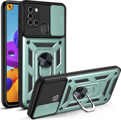 Produktbild von Galaxy A21S Hülle mit 360° Drehbarer Magnetische Ring Ständer Halter Dia Kameraschutz TPU Bumper Silikon Schutzhülle für Samsung Galaxy A21S Grün
