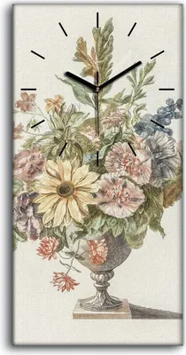Produktbild von Wohnzimmer-Bild Leinwand Uhr Geräuschlos 30x60 Gemälde Blumen Pflanzen Kunst - schwarze Hände