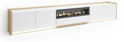 Image de Meuble tv effet bois blanc et chêne 310x37x50cm cheminée effet feu