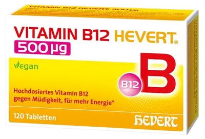 Obrázek produktu pro Vitamin B12 Hevert 500 µg – snižuje únavu a podporuje metabolismus energie, 120 tablet