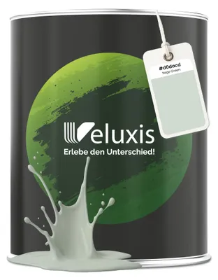 Produktbild von Wandfarbe Grün Salbeigrün Salbei Matt Innenfarbe – Deckkraft Klasse 1, VOC-frei, Ohne Grundierung, Tropfarm – Wohnzimmer & Schlafzimmer – 1L – Veluxis (Sage Green)