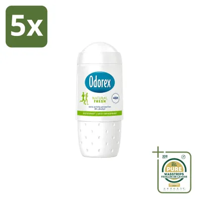 Imagen del producto de 5 unidades de desodorante roll-on Odorex, aroma Natural Fresh, 50 ml, pack ahorro