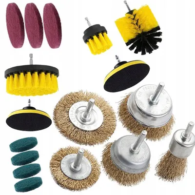 Image de Rosfix Ensemble d'accessoires de Nettoyage pour Perceuses – 12 Brosses de Nettoyage + 5 Brosses Métalliques | Hexagonal 1/4" | Pour Salle de Bain