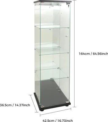 Produktbild von Glas Vitrinenschrank - Standvitrine - LED-Beleuchtung - 4 Einlegeböden - Glastür - Für Sammlerstücke, Bücher, Wein - Schwarz