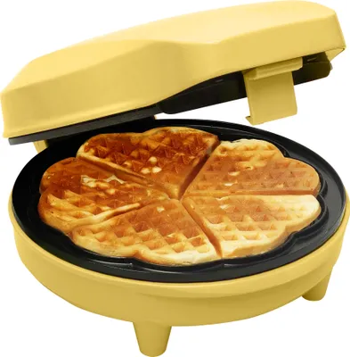 Produktbild von Bestron Waffeleisen für klassische Herzwaffeln, Waffelmaker mit Antihaftbeschichtung für Waffeln in Herzform, Retro Design, 700 Watt, Farbe: Gelb