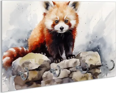 Produktbild von Wallario Handtuchhalter aus Glas, Motiv: Neugieriger Rotpanda, 30 x 20 cm mit 4 Haken