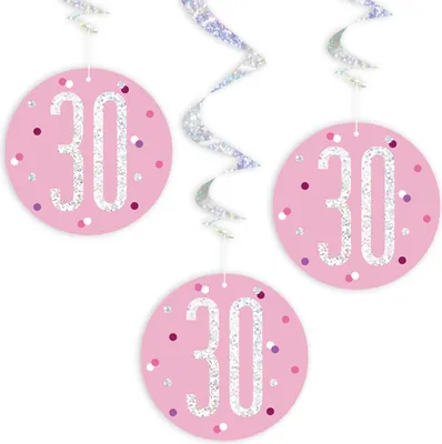 Produktbild von 6 Swirl Girlanden rosa & silber Zahl 30