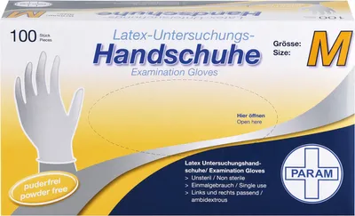 Produktbild von PARAM Latex-Untersuchungs-Handschuhe Größe M, 100 St. Handschuhe