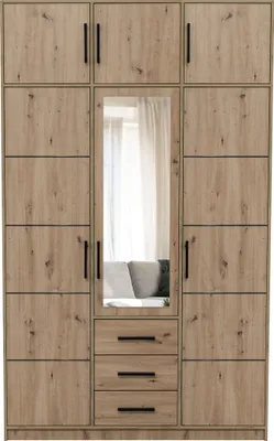 Produktbild von Drehtürenschrank Rodos D3, 6 Türen Kleiderschrank mit 1 Spiegel, Moderne Garderobe, Schrank Größe: 149 x 245 x 57,5 cm