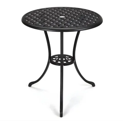 Produktbild von Runder Bistrotisch 60 cm – Gartentisch Metall Schwarz mit Parasolloch – Wetterfester Terrassentisch für Balkon & Garten