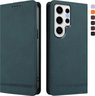 Produktbild von Hülle für Samsung Galaxy S24 Ultra, Retro Kunstleder Ständer Klapphülle mit Kartenfächer und Magnetische Grün