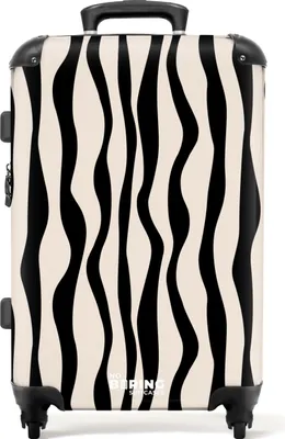 Produktbild von NoBoringSuitcases.com Hartschalen Koffer Mittelgroß 67x43x25 cm, 72L, Abstrakte Drucke für Frauen: Beige mit schwarzen Wellenlinien, Reisekoffer mit 4 Rollen