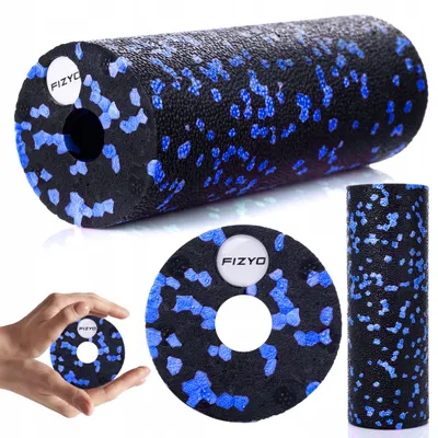A collage of images showing a foam roller and its components, including a hand holding a smaller version of the roller.