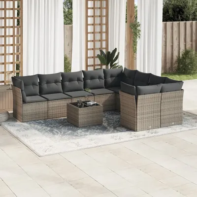 Produktbild von Möbel 10-tlg. Garten-Sofagarnitur mit Kissen Grau Poly Rattan 2024