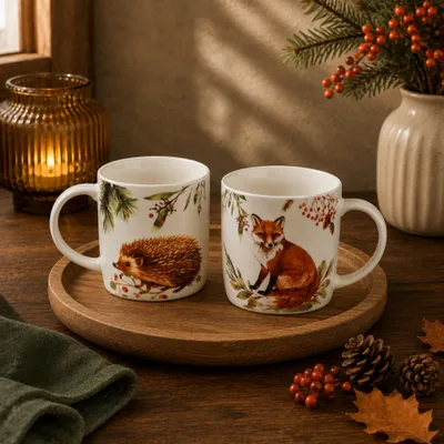 Productafbeelding van Herfstmokken, Fuchs & Igel, 350 ml. Koffiemok van porselein