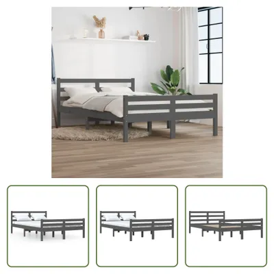 Produktbild von The Living Store Massivholzbett Grau 140x190 cm