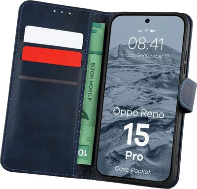 Produktbild von Handyhülle mit Klappe für Oppo Reno 15 Pro, Bizon Case Pocket, Dunkelblau