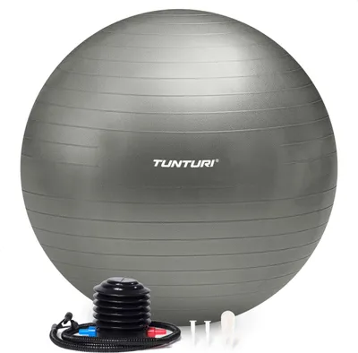 Zdjęcie produktu dla Piłka fitness Tunturi Anti Burst z pompką - Piłka do jogi 90 cm - Piłka do pilatesu - Piłka ciążowa - Waga użytkownika 220 kg - Zawiera aplikację treningową - Srebrny