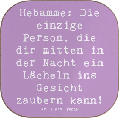 Produktbild von Mr. & Mrs. Panda Untersetzer Glas Spruch Hebamme Lächeln - Lavendeltraum - Geschenk, Berufsliebe, Beruf, Geschenke für Berufstätige, Holzuntersetzer, Coaster, Quadratisch