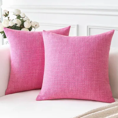 Productafbeelding van Set van 2 kussenhoezen van linnen, effen, 45x45 cm, roze