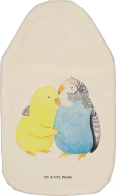 Produktbild von Mr. & Mrs. Panda Wärmflasche Wellensittich Liebe - Weiß - Geschenk, Wärmflaschen, Umarmung, Kuschelwärmflasche, Wärmekissen, Verknallt, heizflasche, Freundin, mit Bezug