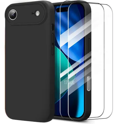 Image de Coque + 2 Verres Trempés pour iPhone Air, Protection Silicone Liquide Souple Doux Anti-Rayures Noir