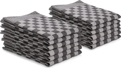 Produktbild von DoubleDry 12er Set Geschirrtücher Baumwolle in 50x70 cm - Schwarz Kariert - Baumwolle - - Hochwertige Geschirrhandtücher