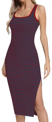 Produktbild von Blaues ärmelloses Midi-Schlauchkleid für Damen mit Eckenhals und Schlitz