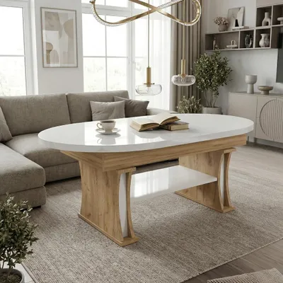 Produktbild von Design Couchtisch DA-130 oval 130 - 170cm ausziehbar höhenverstellbar mit Ablage