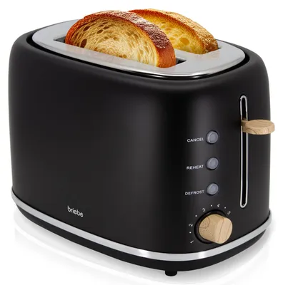 Toaster mit breitem Schlitz, 2 Scheiben, 6 Röststufen, 870 W, Schwarz