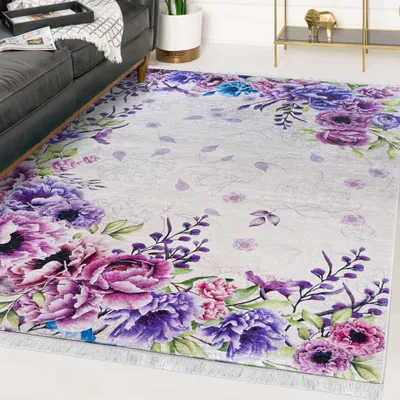 Produktbild von Rosa, Creme Teppich Mazovia - Pflanzenmotiv, Blumen - Teppich für Wohnzimmer, Schlafzimmer, Büro - Maschinenwaschbar - 80 x 150 cm