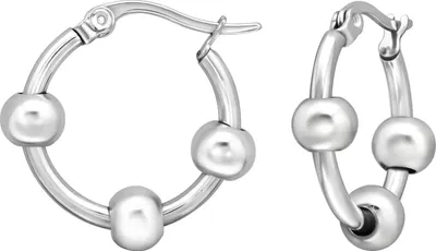 Produktbild von Chirurgenstahl Creolen Ohrringe 20mm mit Kugeln silber oder goldfarben Farbe - Silber