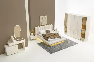 Produktbild von Komplettes 6-tlg.Schlafzimmer-Set – Bett, Kleiderschrank, Schminktisch & Spiegel