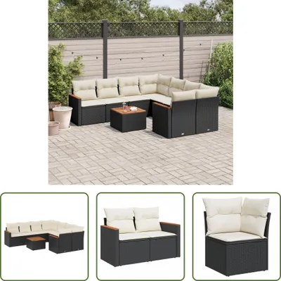 Produktbild von The Living Store 9-tlg. Garten-Sofagarnitur mit Kissen Schwarz Poly Rattan