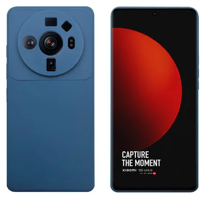 A collage showing the front and back of a blue smartphone case.