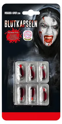 Produktbild von Blut Kapseln mit Kunstblut als Make-up Effekt 6 Stück