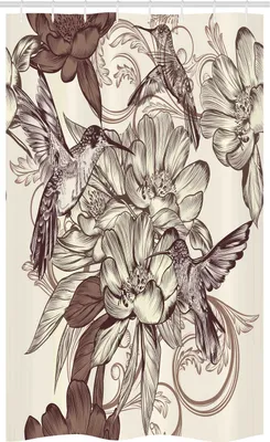 Obrázok produktu pre ABAKUHAUS Kolibri Úzka sprchová záves, vzor vtákov a kvetov, dekoratívna súprava do kúpeľne z látky s háčikmi, 120 x 180 cm, hnedá slonová kosť