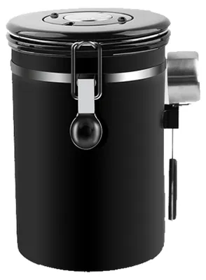 Produktbild von Kaffeedose für gemahlenen Kaffee mit Sichtfenster, Datumsanzeige, Messlöffel, luftdichter Aufbewahrungsbehälter aus Edelstahl 304 für Kaffeebohnen oder -pulver, Tee und Zucker