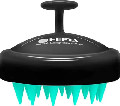 Image de Brosse de massage du cuir chevelu HEETA pour cheveux secs et mouillés - Massage doux de la tête avec tête en silicone souple, exfoliation et détente - Turquoise/Noir