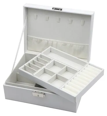 Productafbeelding van Grote Wit Leren Juwelenbox met Sleutel