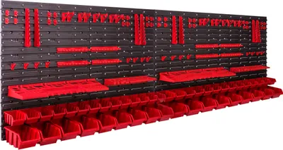 Produktbild von 46 Stapelboxen Wandregal 230x78cm Kunststoff Werkzeughalter Werkstatt Lager