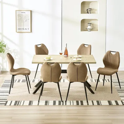 Image de Ensemble de salle à manger : table rectangulaire en bois avec 6 chaises, dimensions 140x80x76 cm, couleur marron et noir
