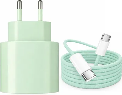Produktbild von 20W Schnellladegerät, USB-C Kabel, USB-C Adapter für Google Pixel 10, 10 Pro, 9, 9a, 8, 8a, 7, 7a, 6, 5 grün